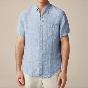 J. CREW Short-Sleeve Baird McNutt Irish Linen Shirt in Amalfi Blue Linen Yd